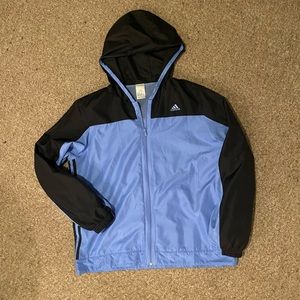 Adidas Mens Blue Long Sleeve Running Tracksuit Hooded Windbreaker Jacket Size XL